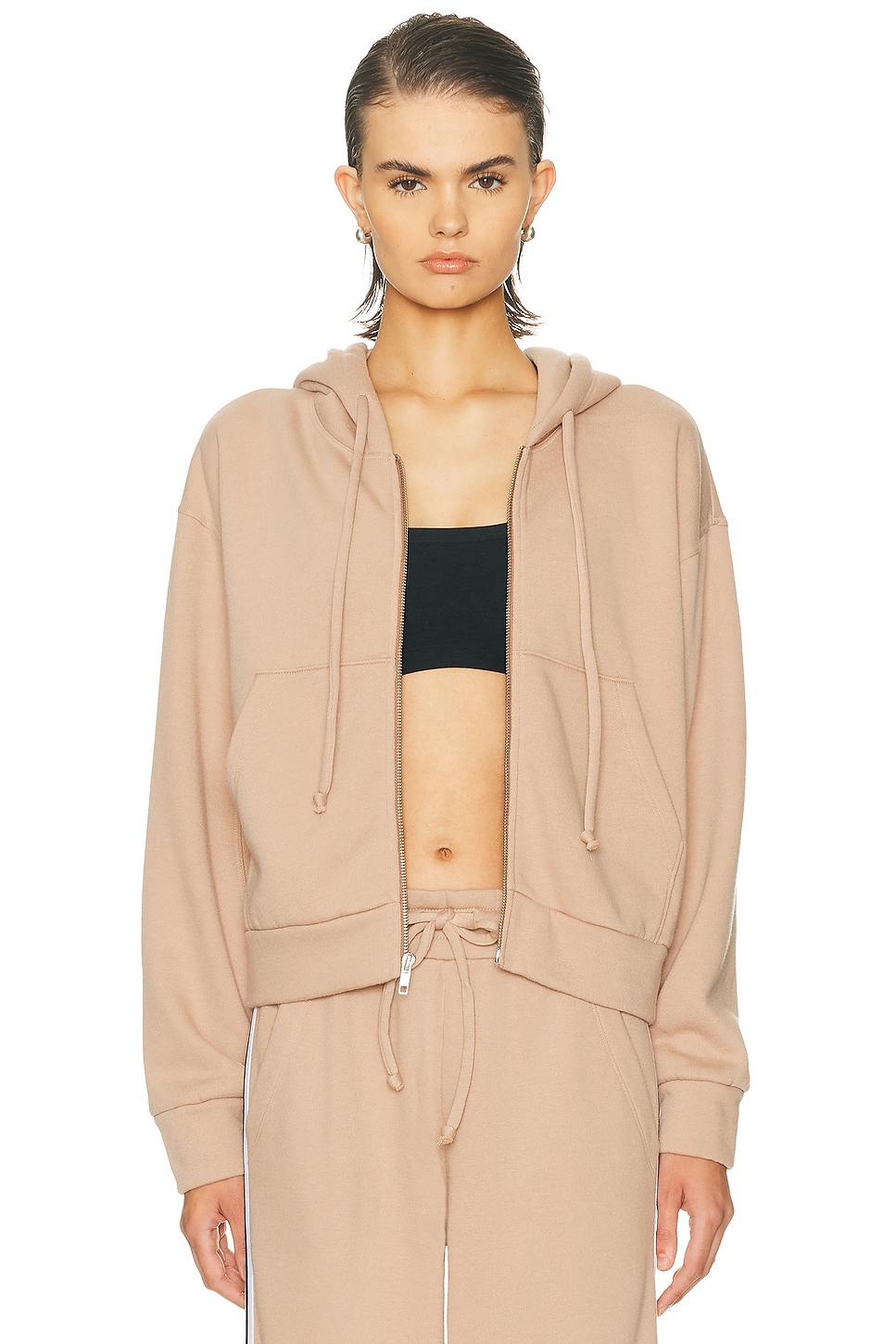 YEAR OF OURS Locker Room Zip Up Hoodie in Taupe & Black - Taupe.  XS also in L