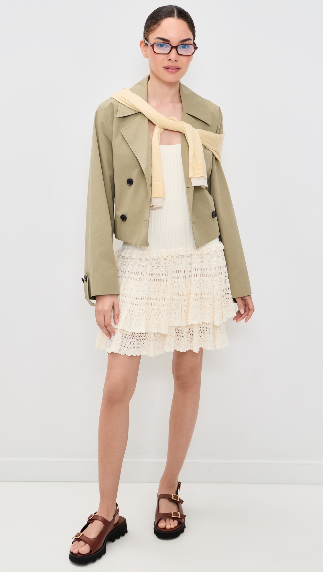 Pointelle Tier Dress White