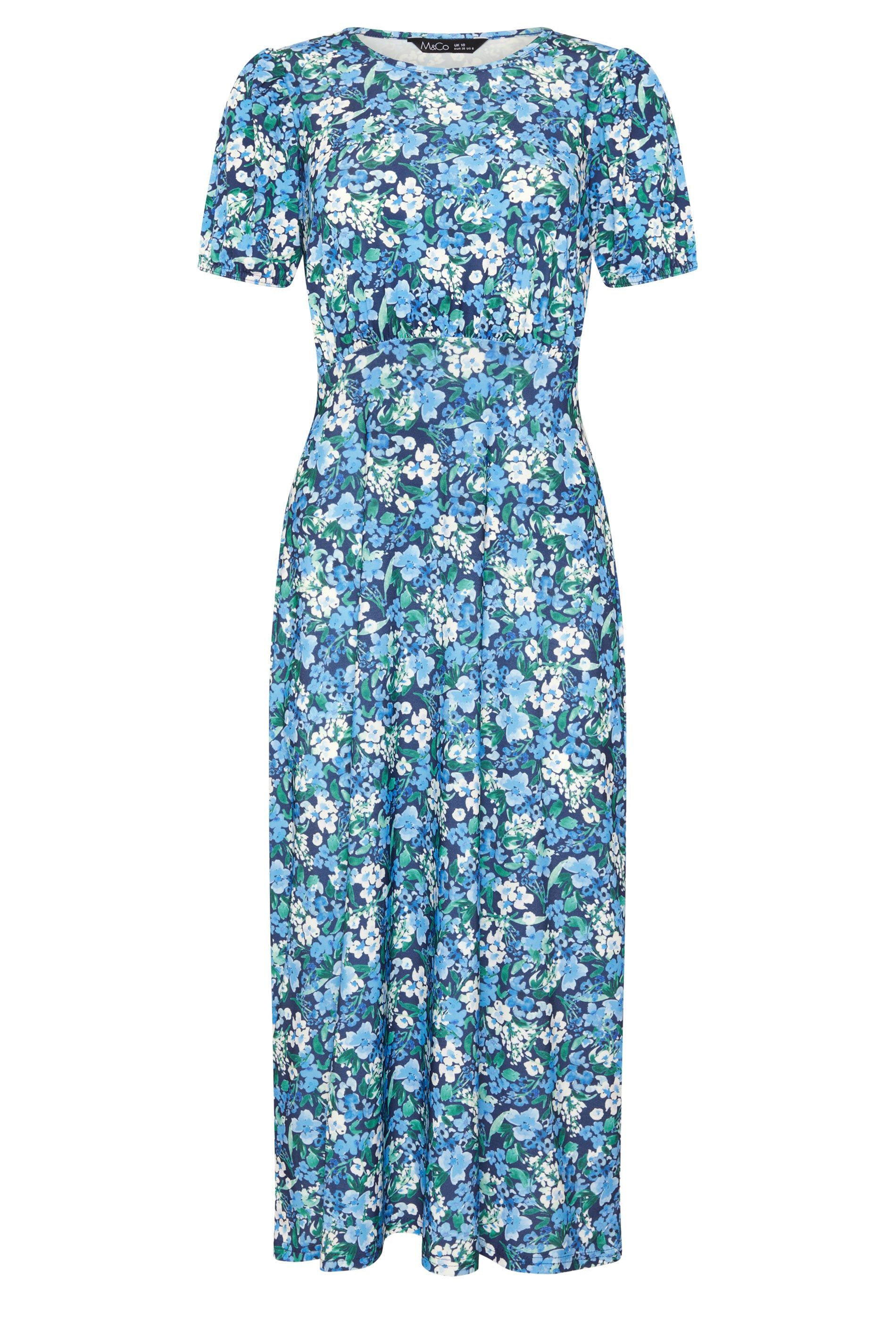 M&Co Women's Floral Short Sleeve Midi Dress in Blue