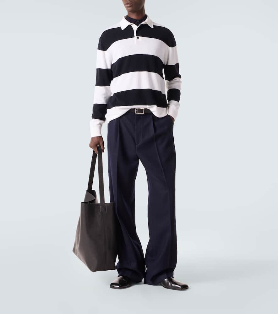 Striped wool and cashmere polo sweater