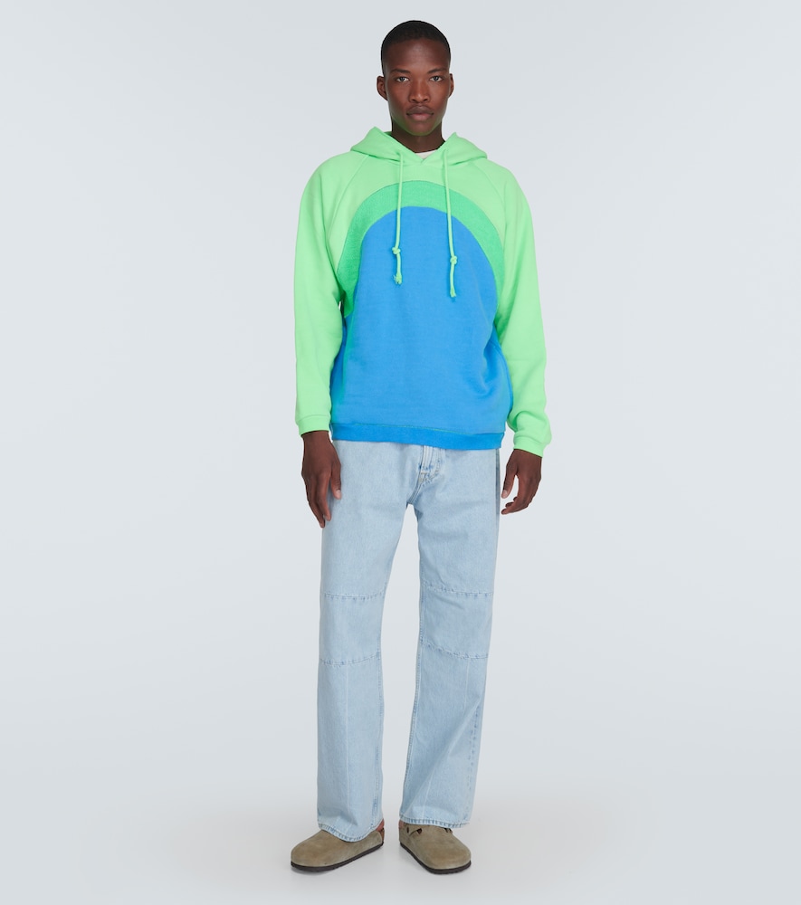 Rainbow bouclé trimmed cotton hoodie