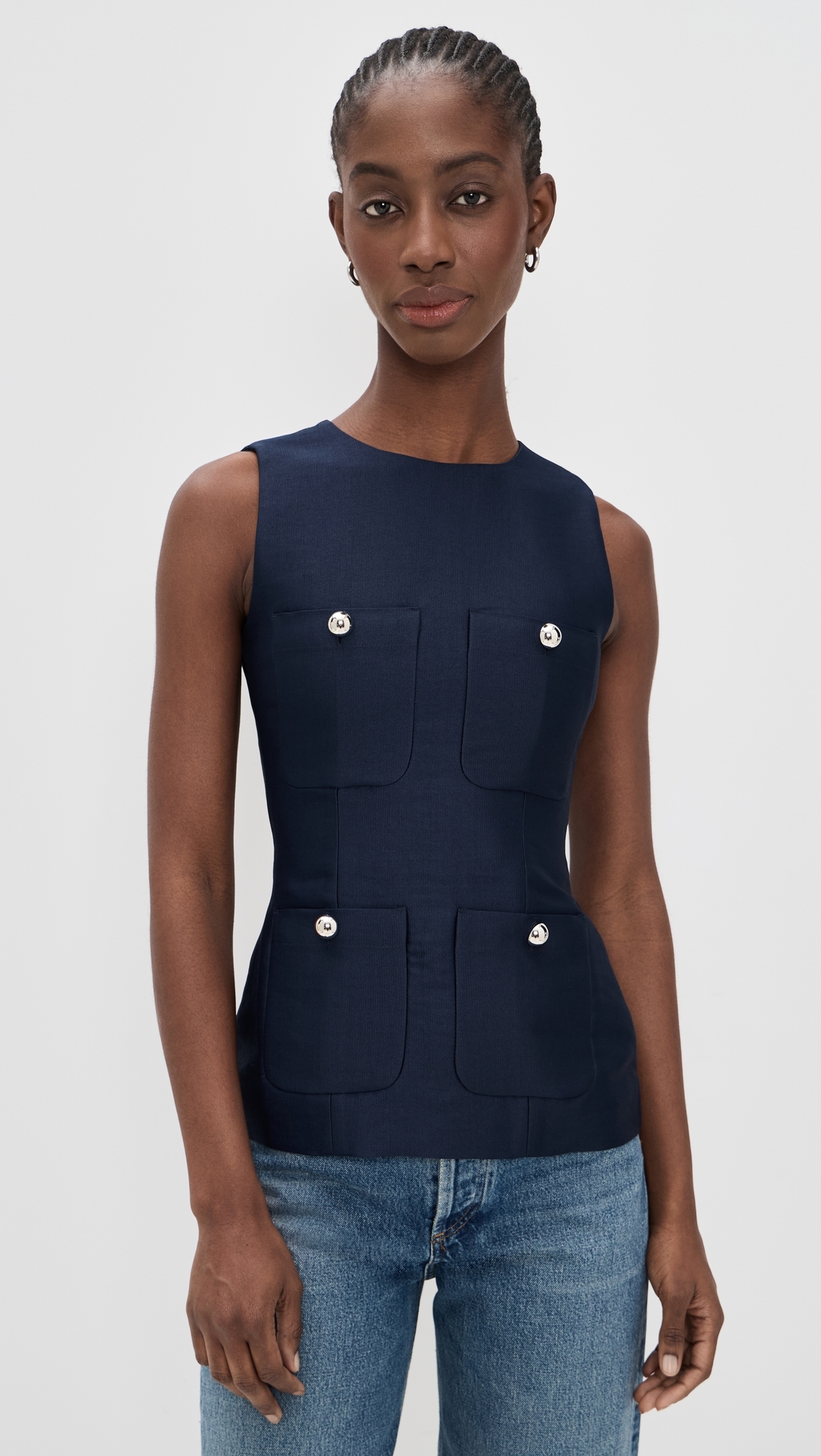 Alma Satin Pocket Top NAVY