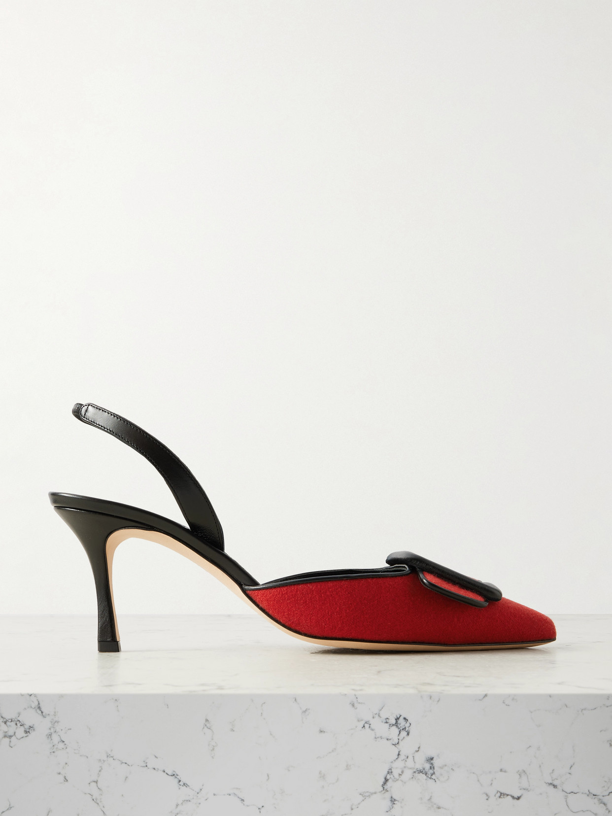 Mayslibi 70 Buckled Leather-trimmed Velvet Slingback Pumps - Red