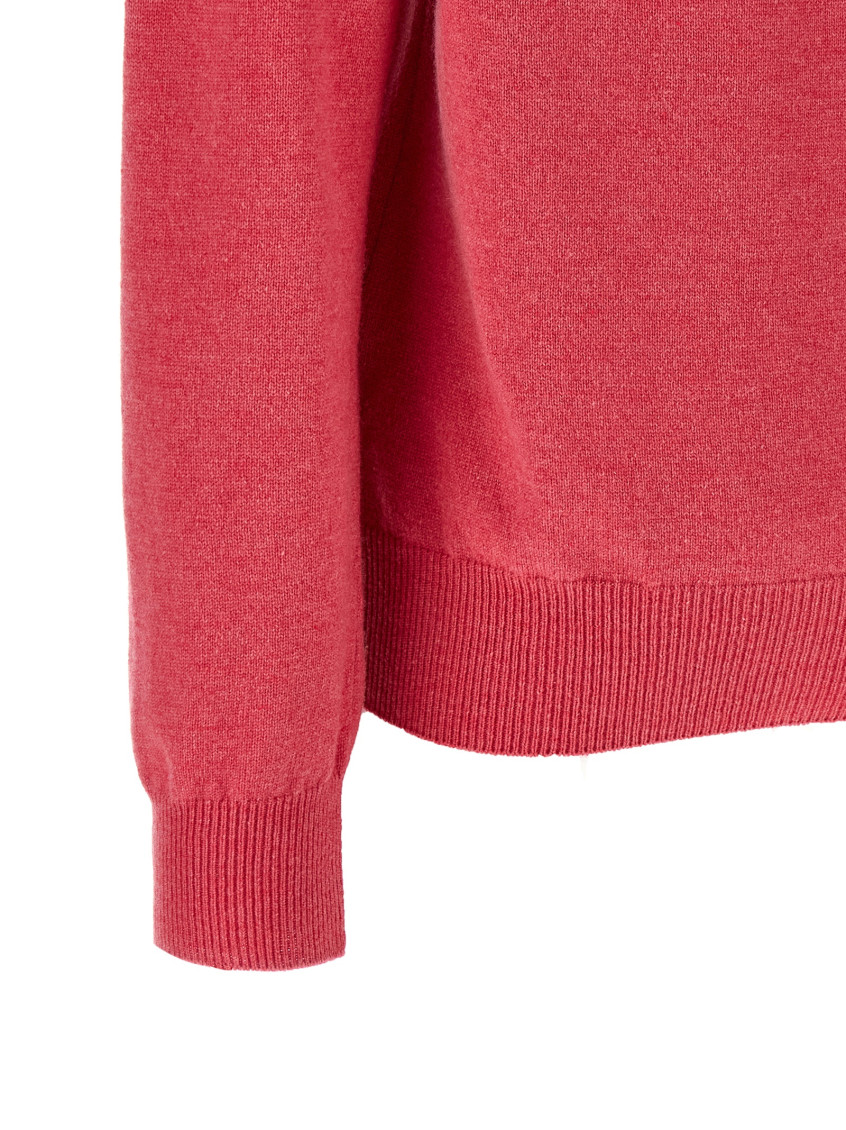Pink Embroidered V Neck Sweater