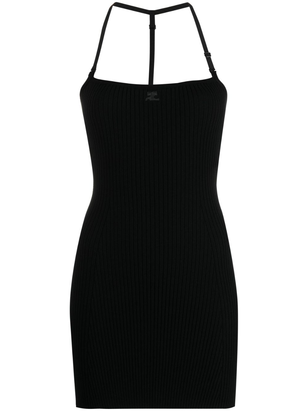 Logo-patch ribbed-knit minidress - Black