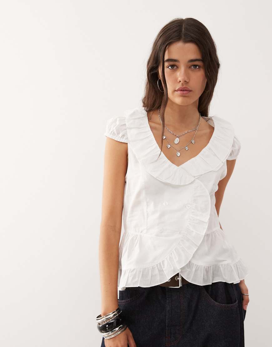 Frill front blouse in white