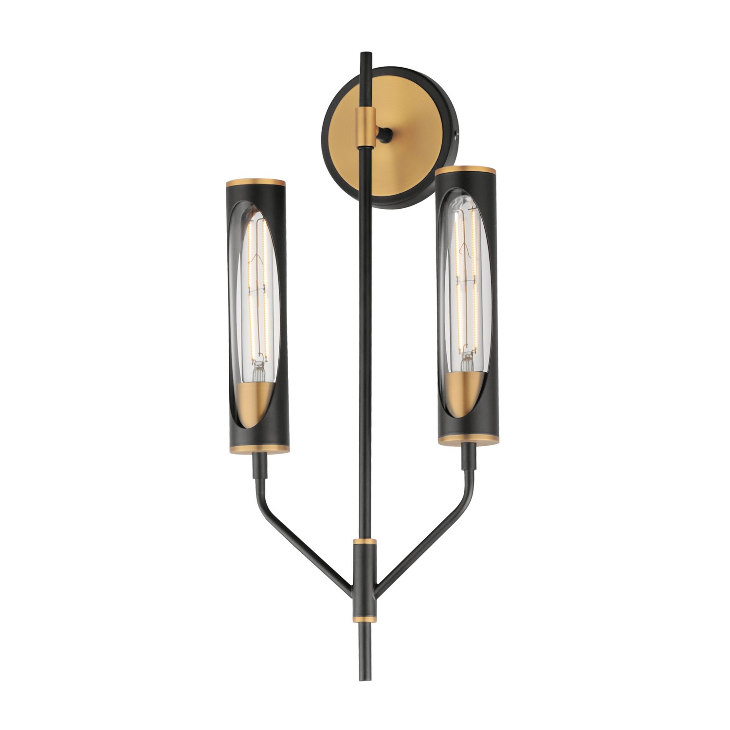 Regent 2-Light LED Wall Sconce in Black with Antique Bra
