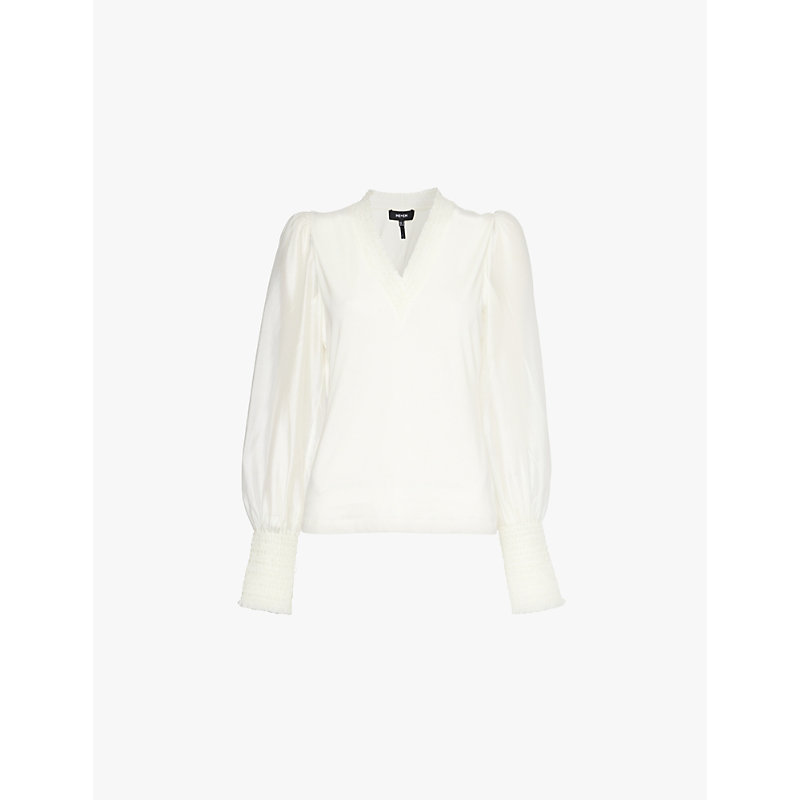 Womens Cream Fluid Layering Frilled-trims Cotton-blend Top