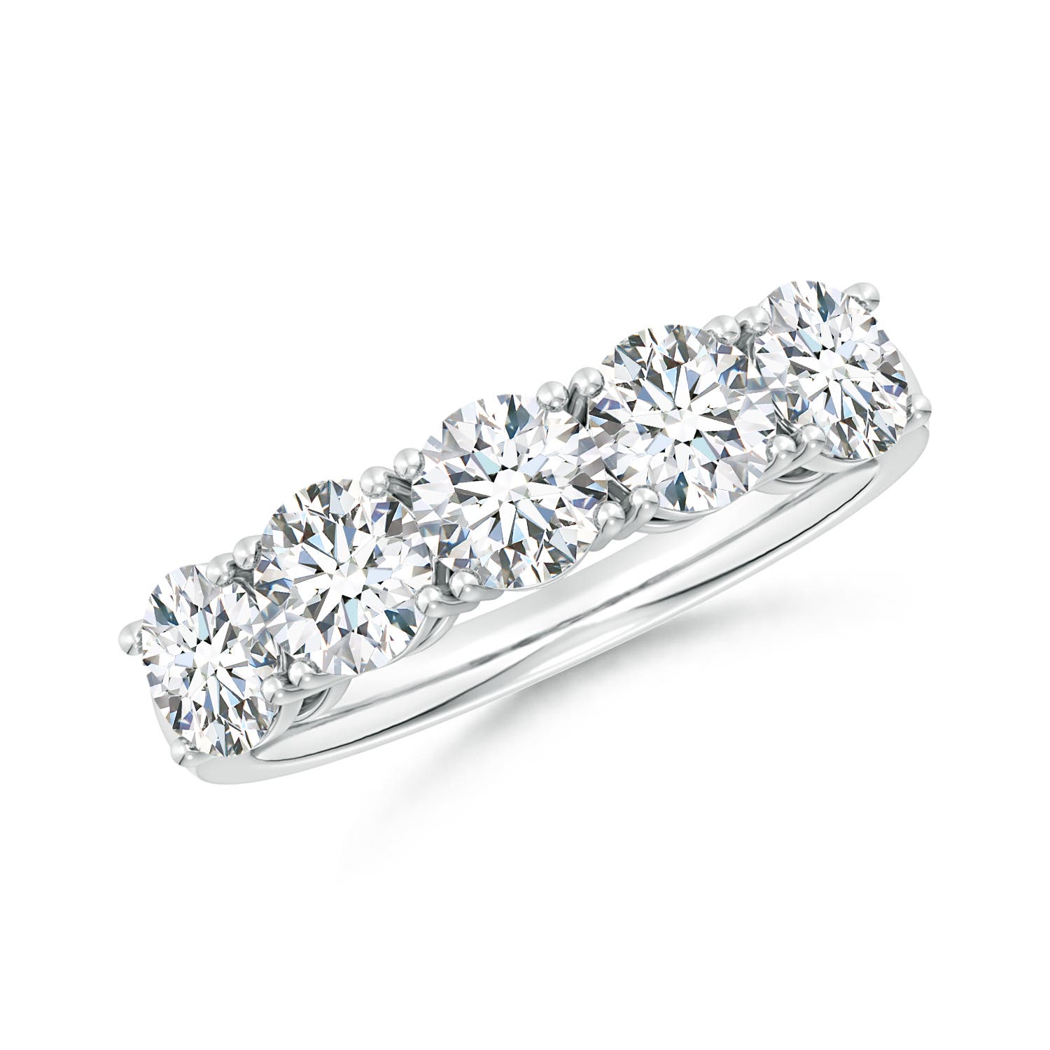 Angara 2.35 CTW Lab-Grown Prong-Set Round Diamond Five Stone Wedding Ring in 18K White Gold