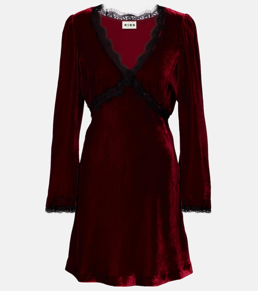 Macie lace-trimmed velvet minidress
