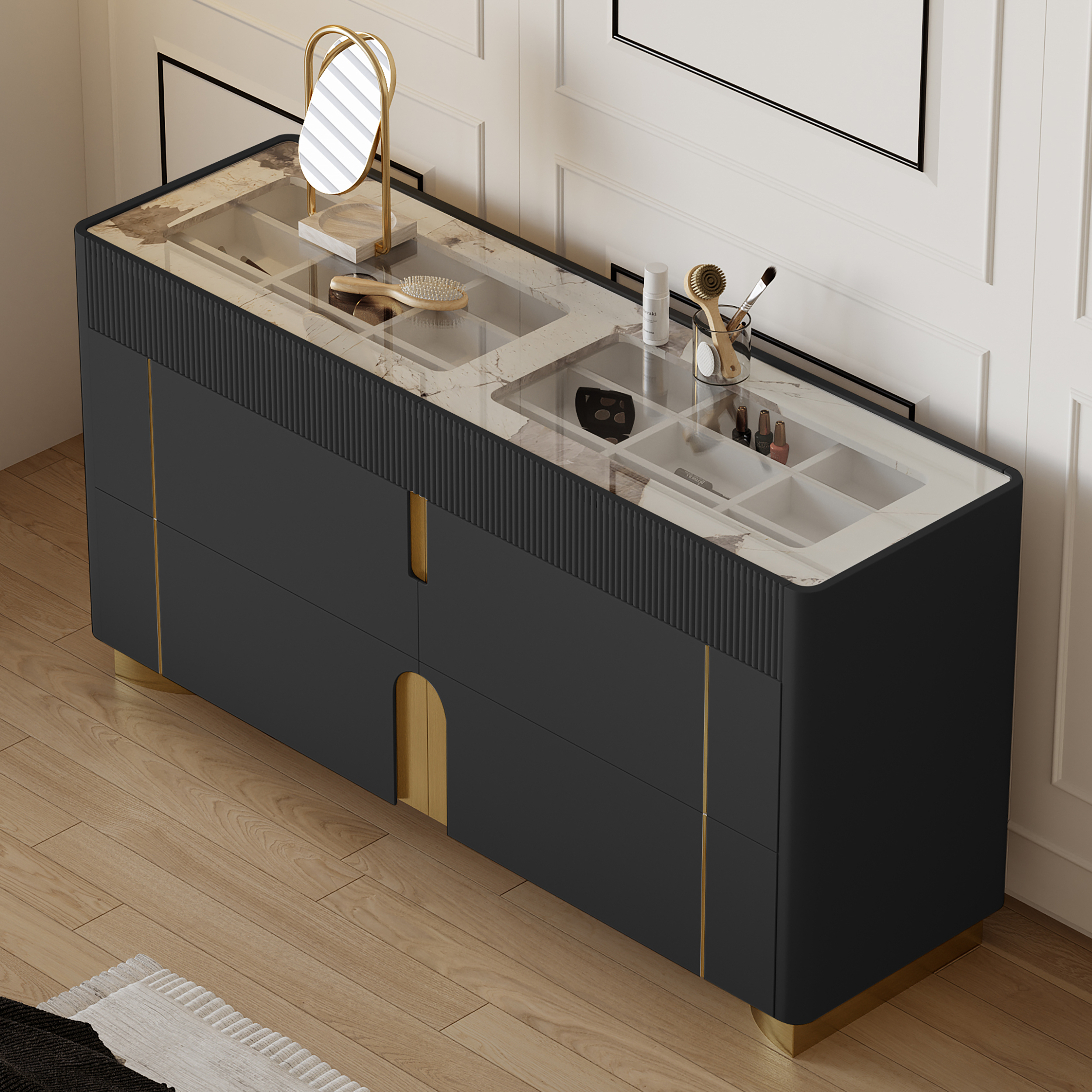 Artus Kommode mit 6 Schubladen, Glasplatte, 1500 mm, mit Stauraum für Schmuck