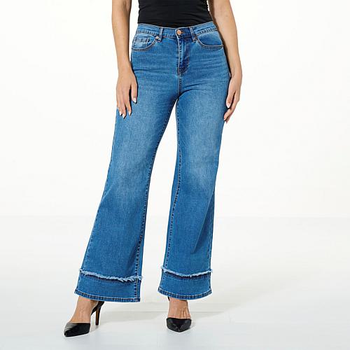 New Classic Stretch Denim Frayed Wide-Leg Jean - Blue