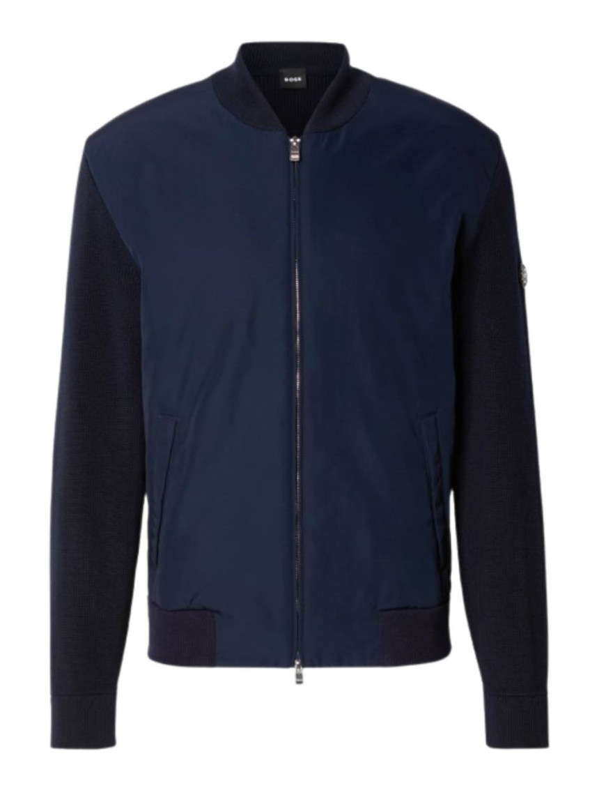 Blue full-zip bomber jacket