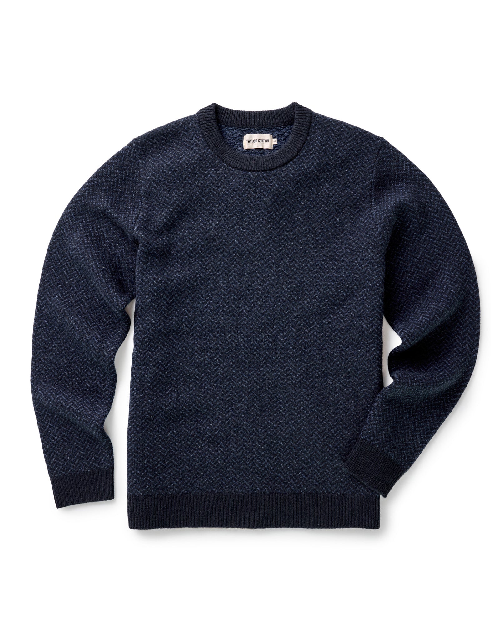 Men's Wool Eddy Crew in Heather Marine Herringbone