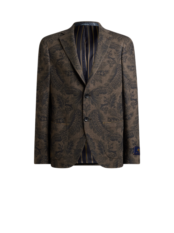 Wool And Cashmere Blazer With Placed Print