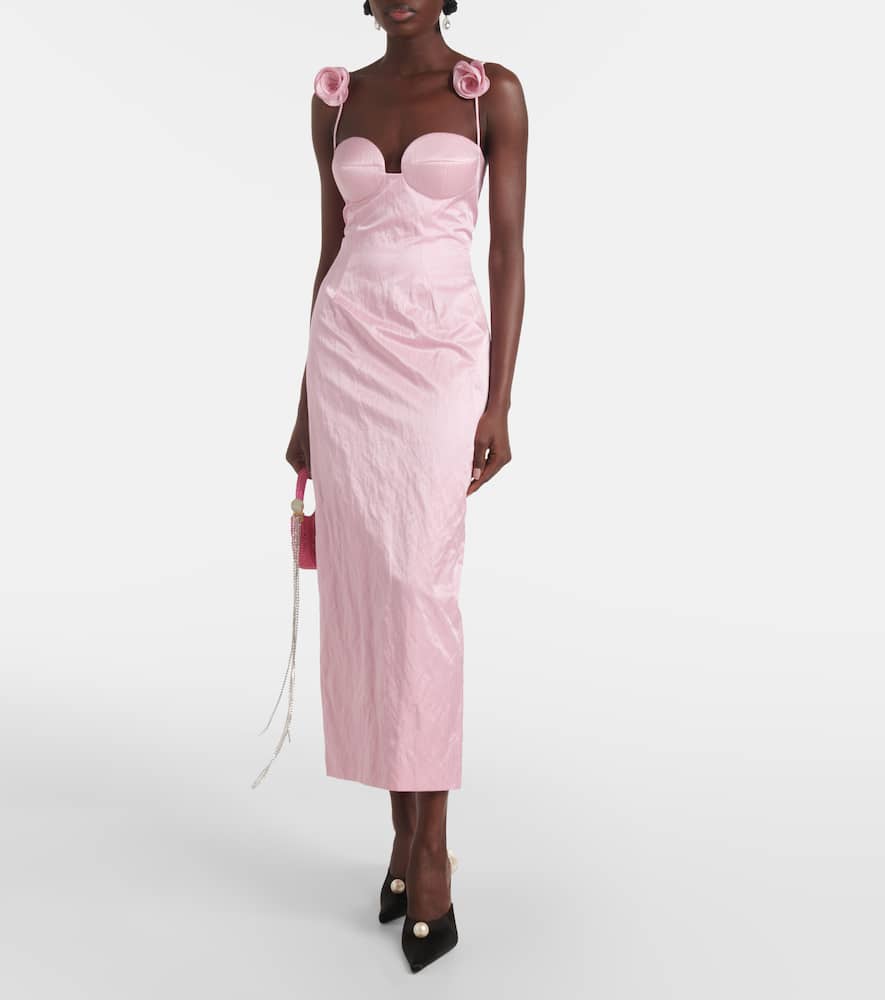 Floral-appliqué cotton-blend bustier dress