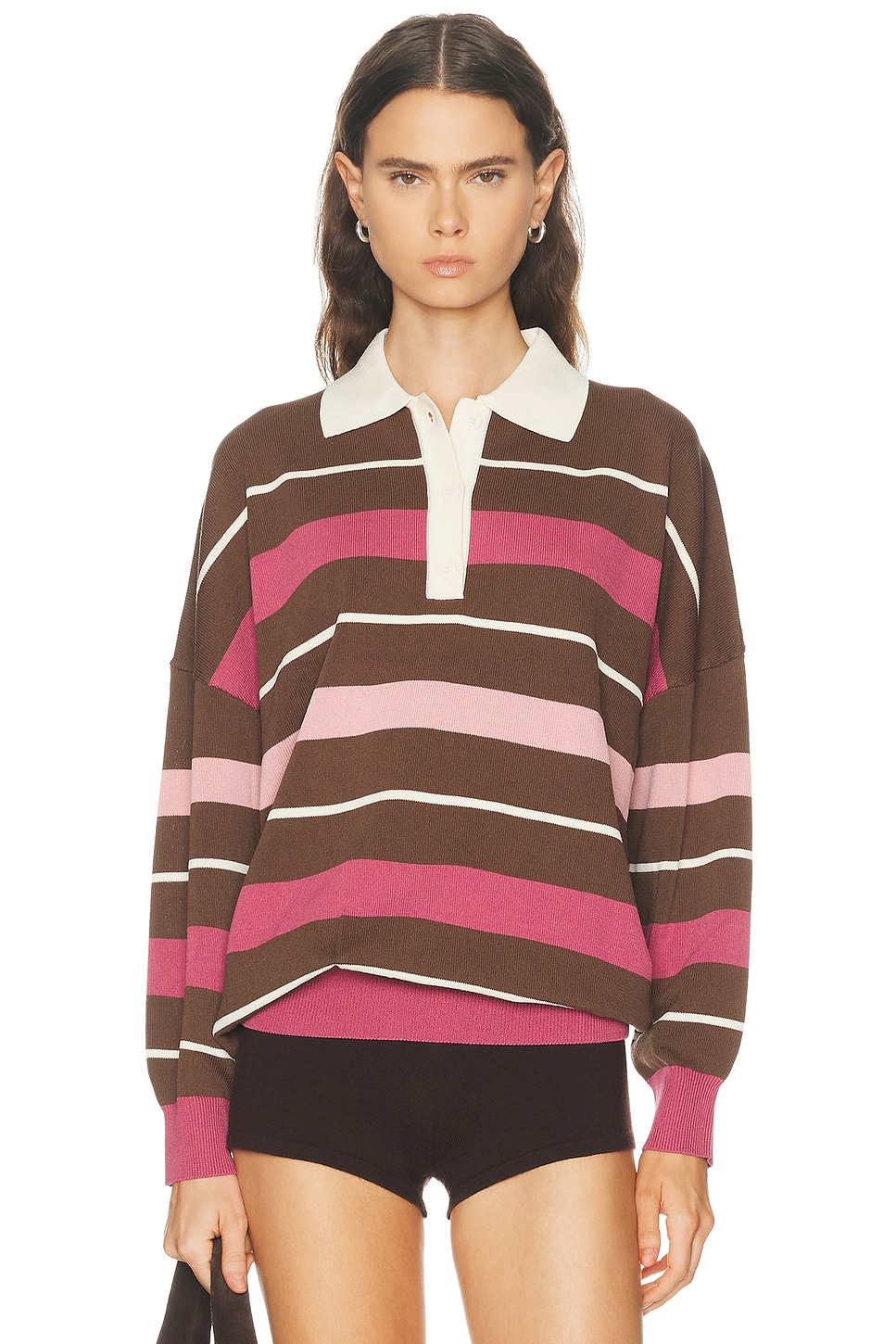 SEROYA Taby Sweater in Sable Stripe - Brown,Pink. L also in M