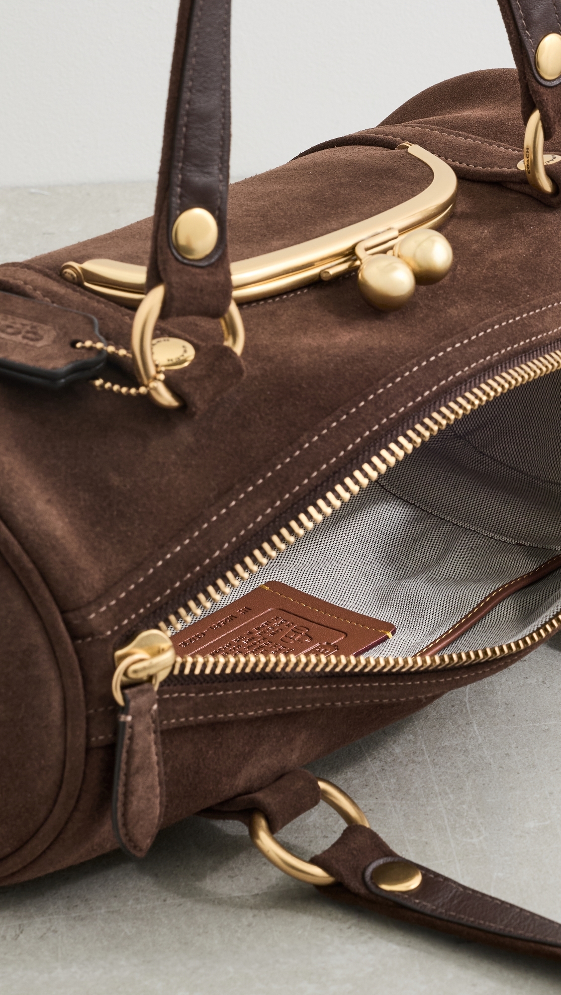 Suede Kisslock Barrel Bag Chocolate One Size