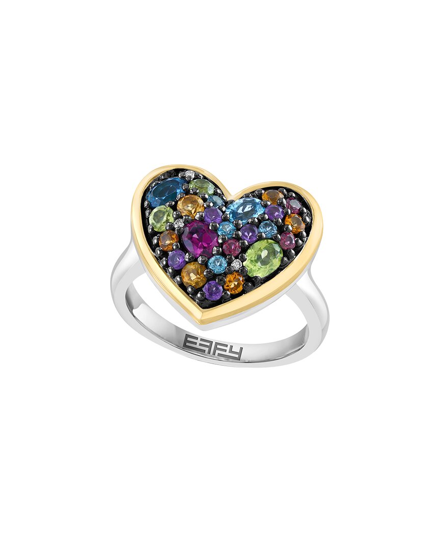 Silver 1.61 Ct. Tw. Diamond & Amethyst, Blue Topaz, London  Blue Topaz, Rhodolite, Peridot, Citrine Ring