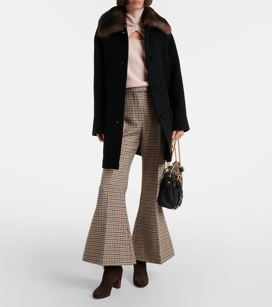 Houndstooth cropped virgin wool flared pants