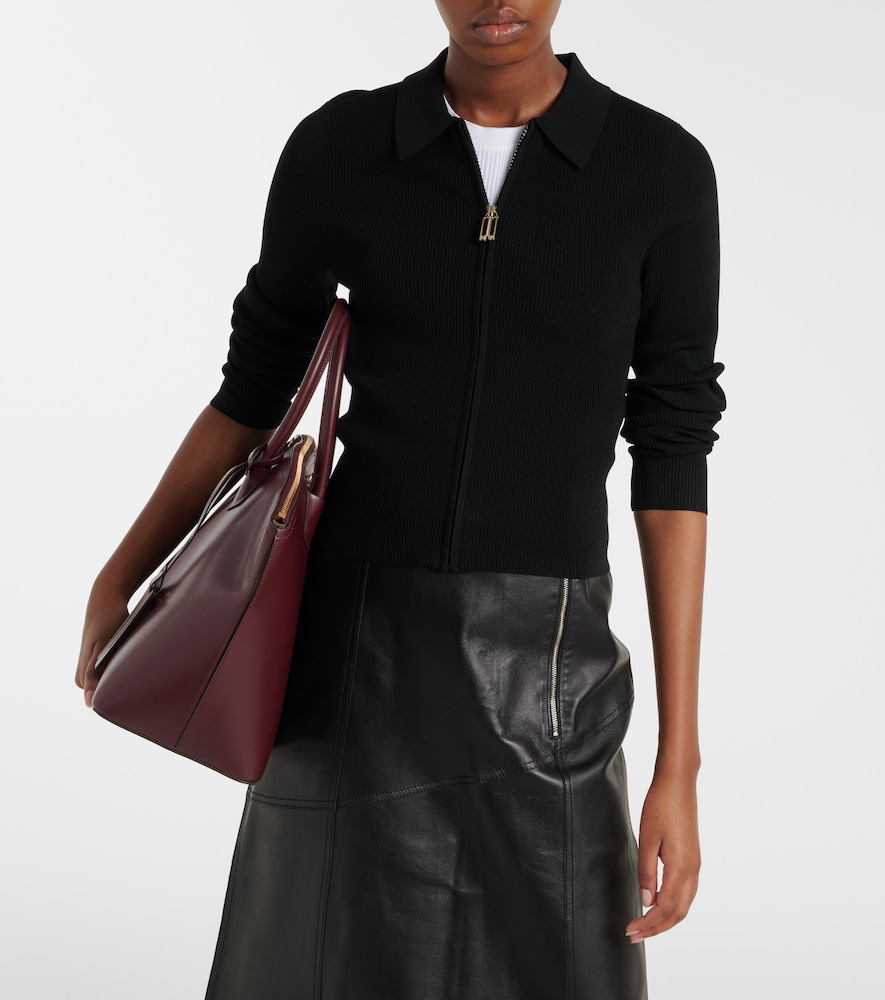 Mila ribbed-knit zip-up top