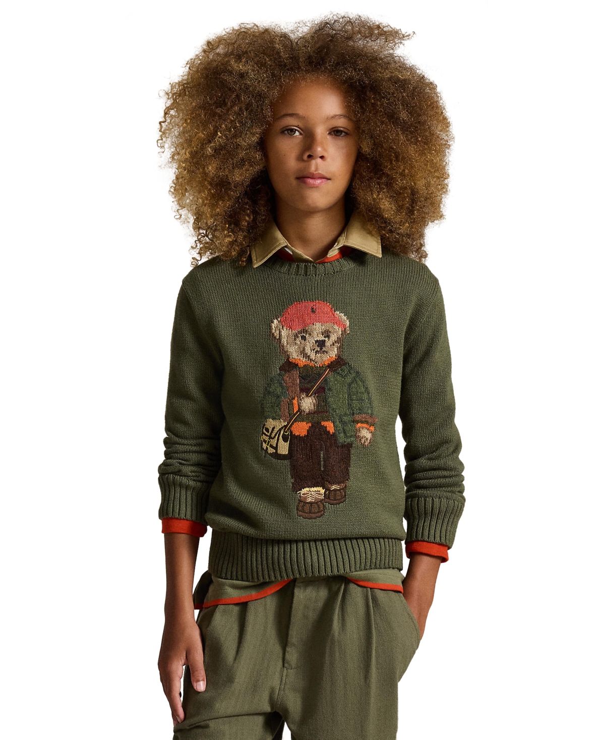 Boys' 8-20 Polo Bear Embroidered Sweater - Cruise Olive