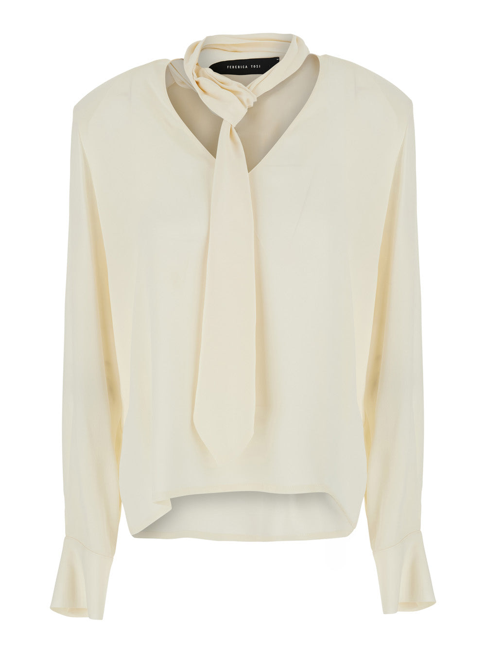 Wool-Cashmere V-Neck Blouse — White