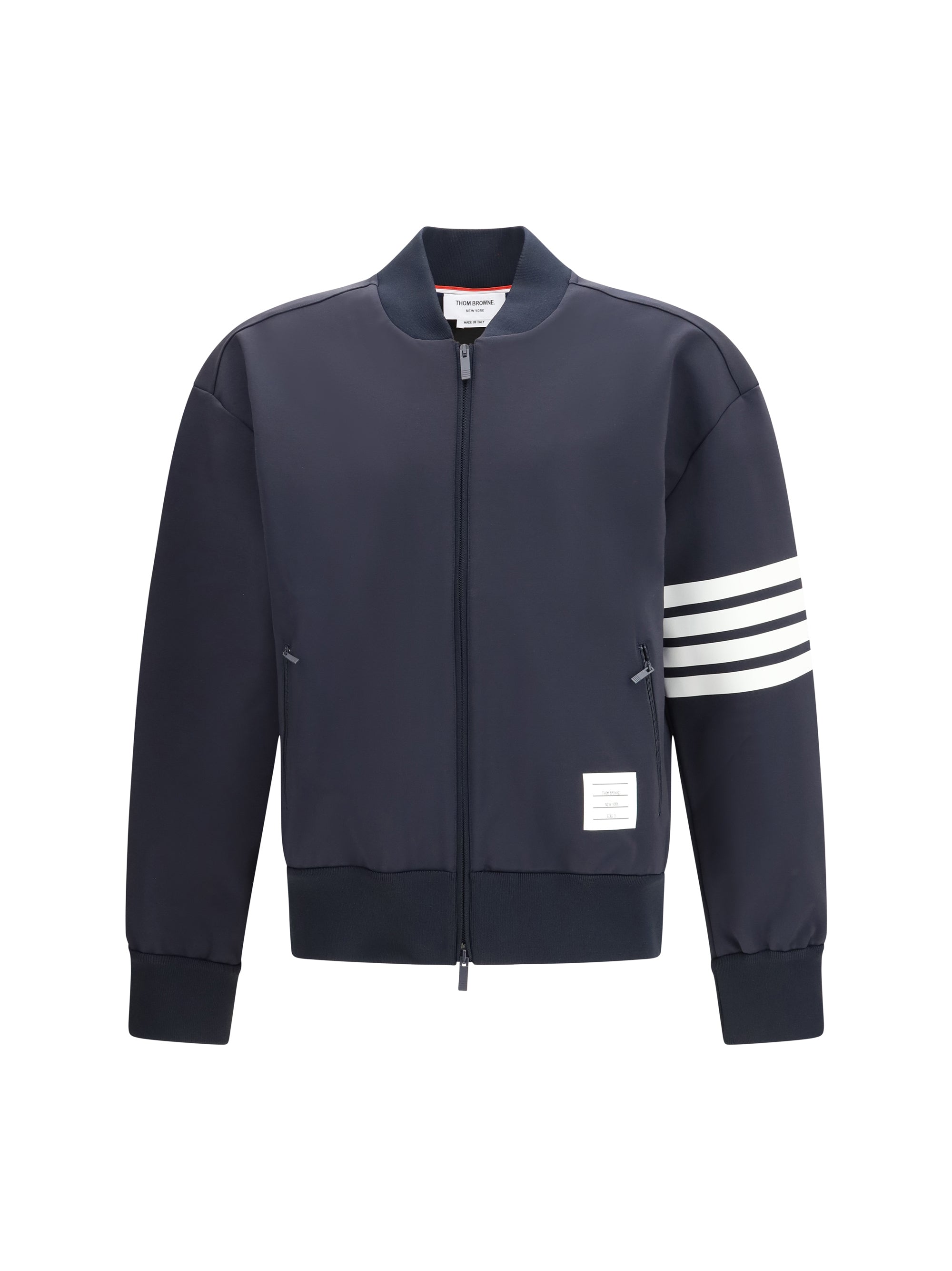 Striped Zip Bomber Bomber Jacket — Navy