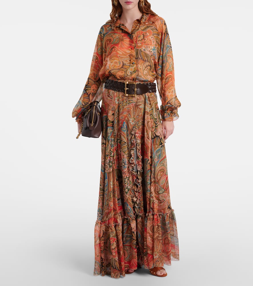 Printed silk maxi skirt