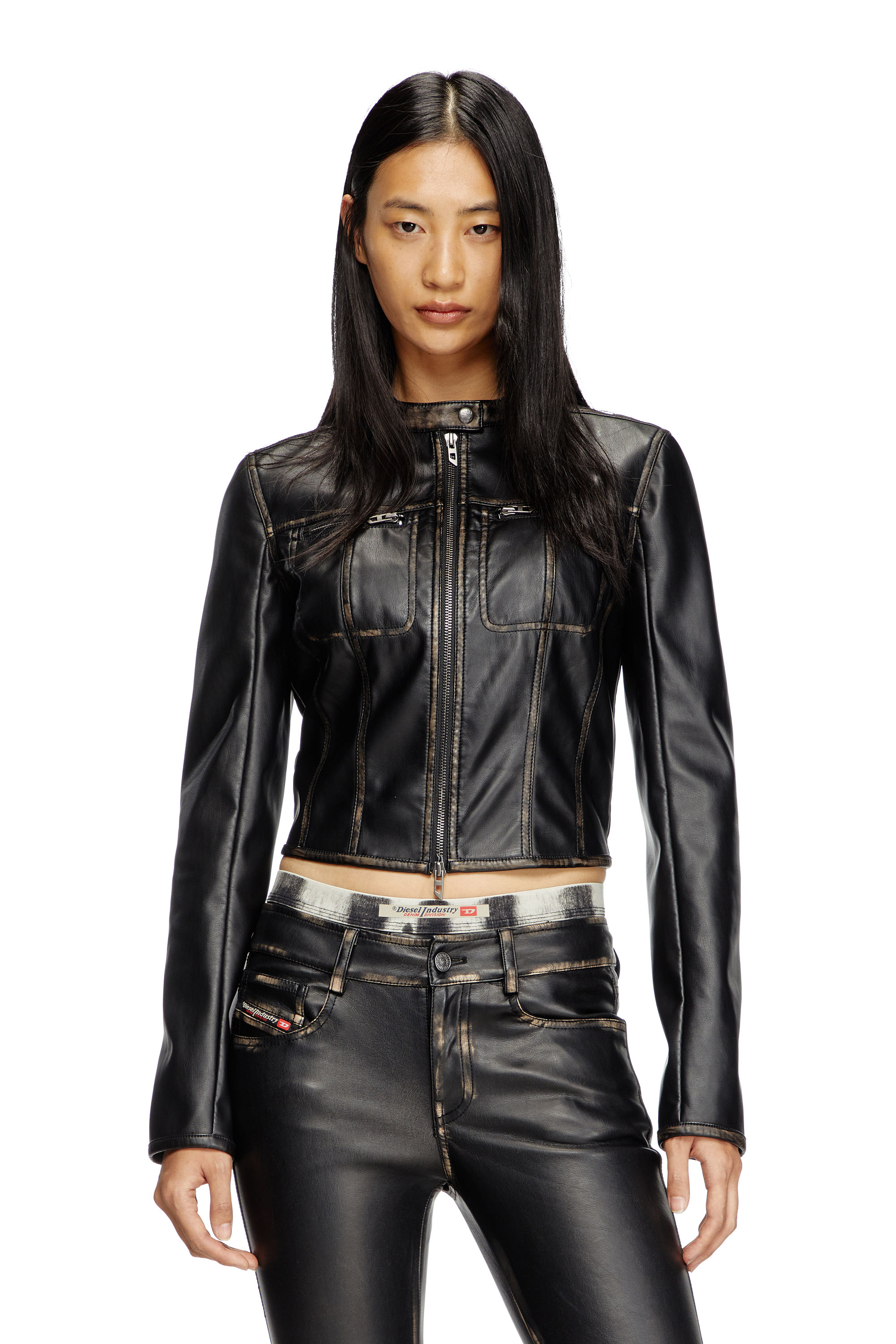 Cropped distressed biker jacket - Jackets - Woman - Black