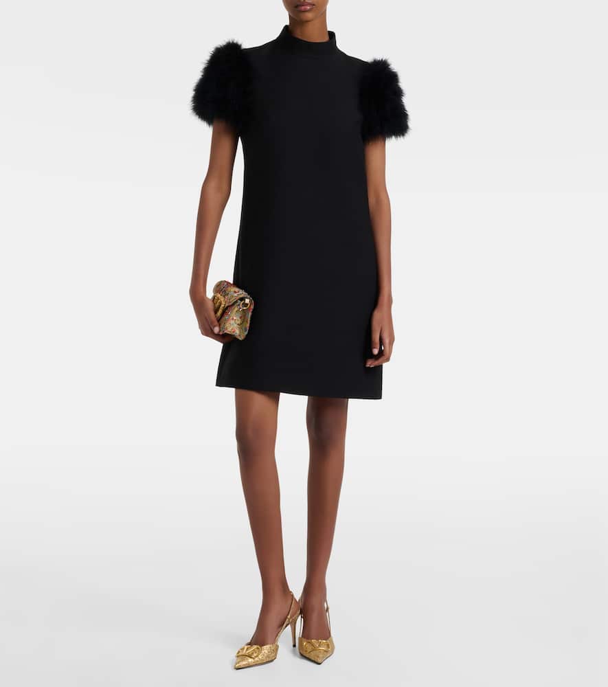 Crepe Couture feather-trimmed minidress
