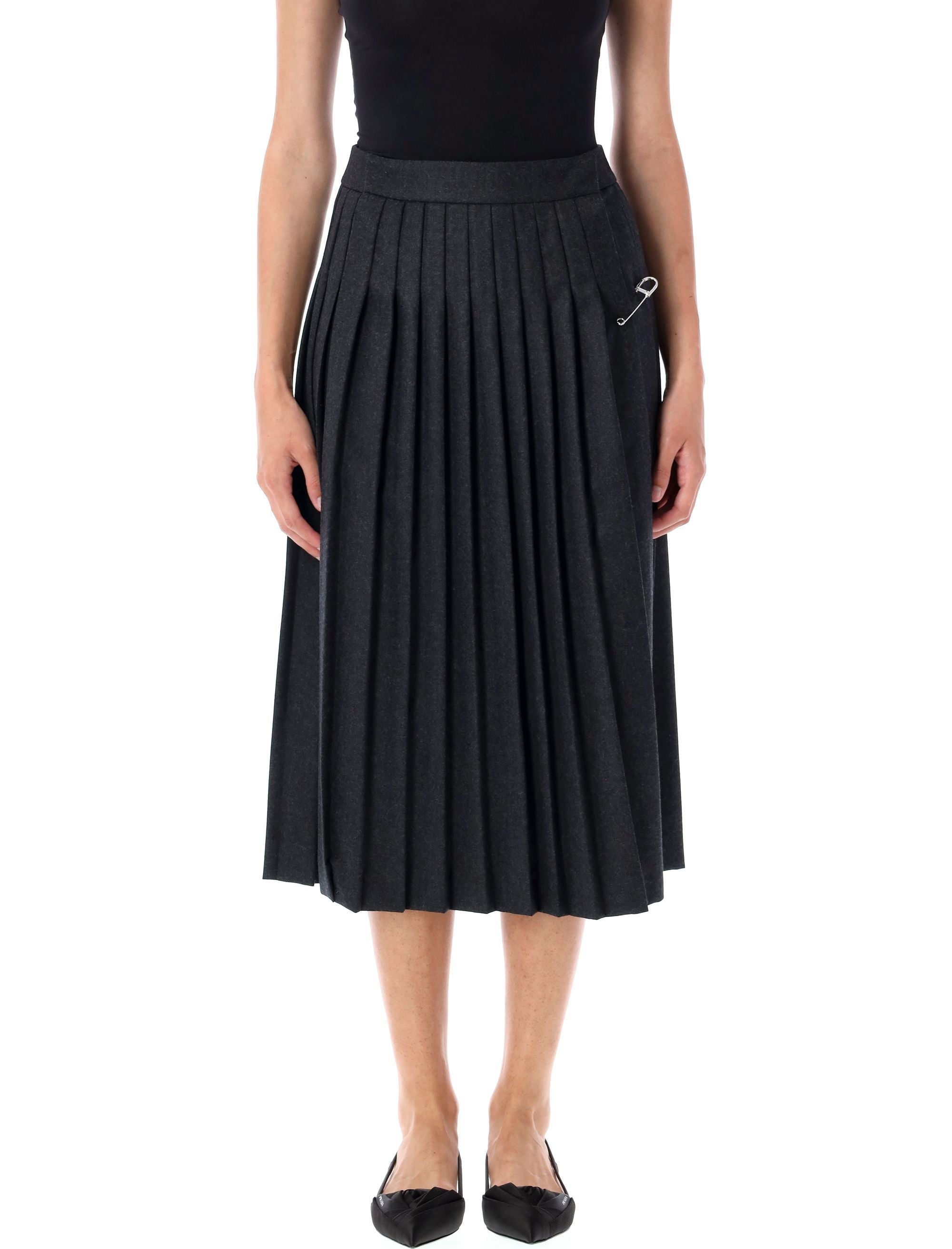Pleated Wool Flannel Skirt