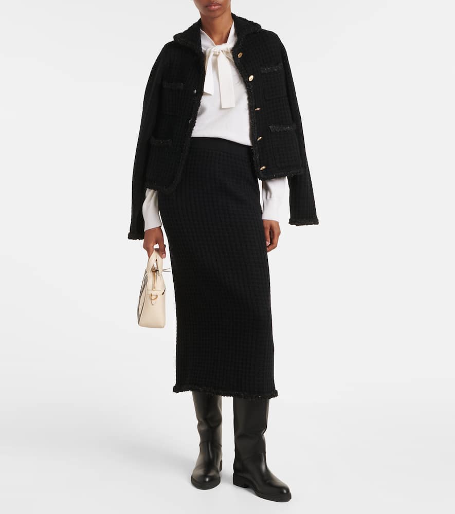 Distressed wool and cashmere pencil skirt