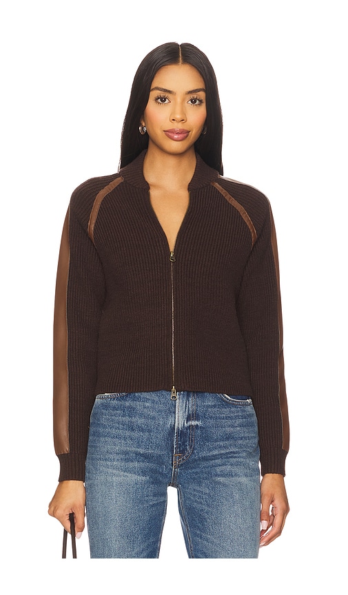 Central Park West Atlas Raglan Zip Up Jacket in Chocolate. - S also in