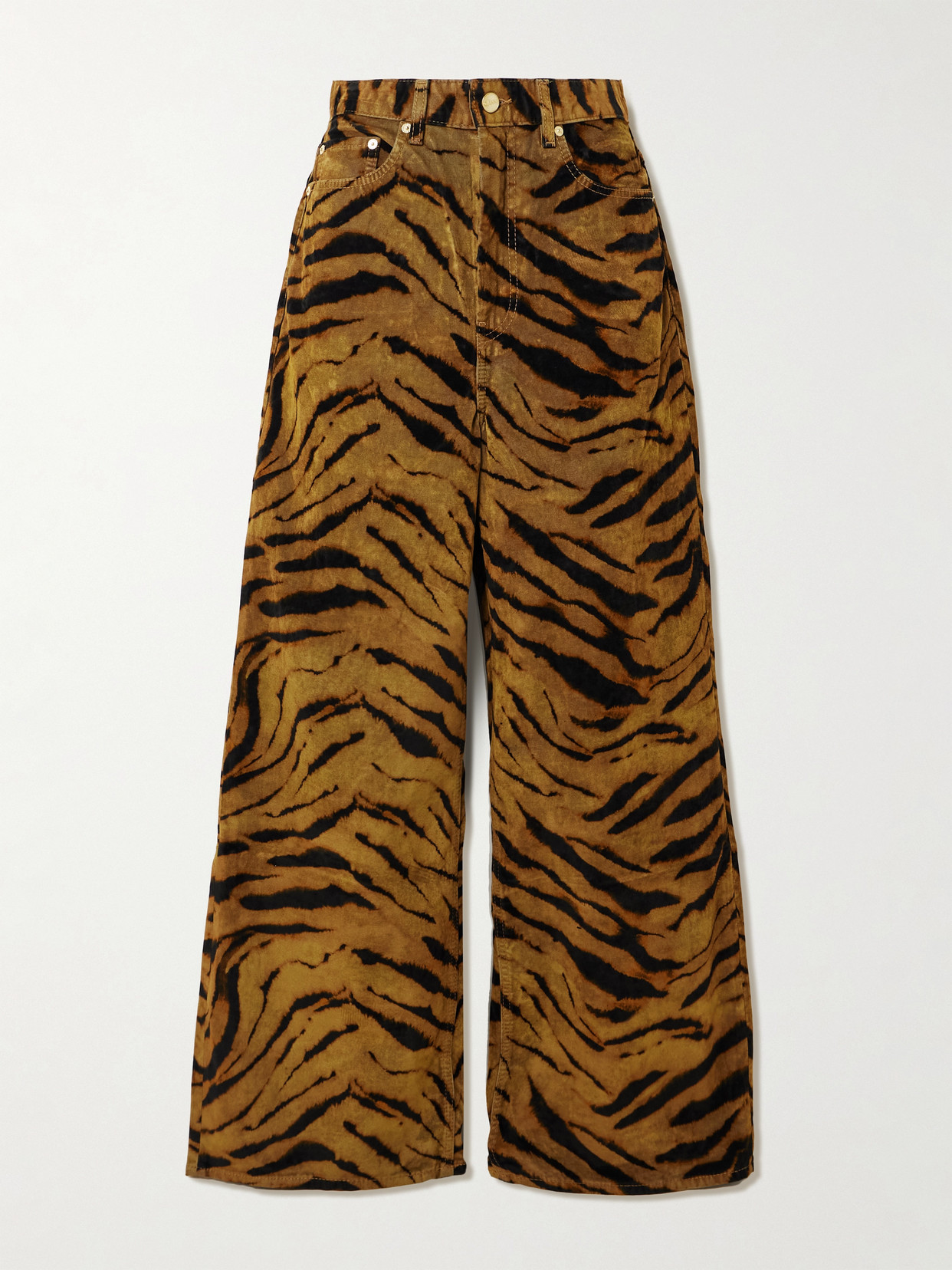 Zebra-print Cotton-blend Velveteen Wide-leg Pants - Green