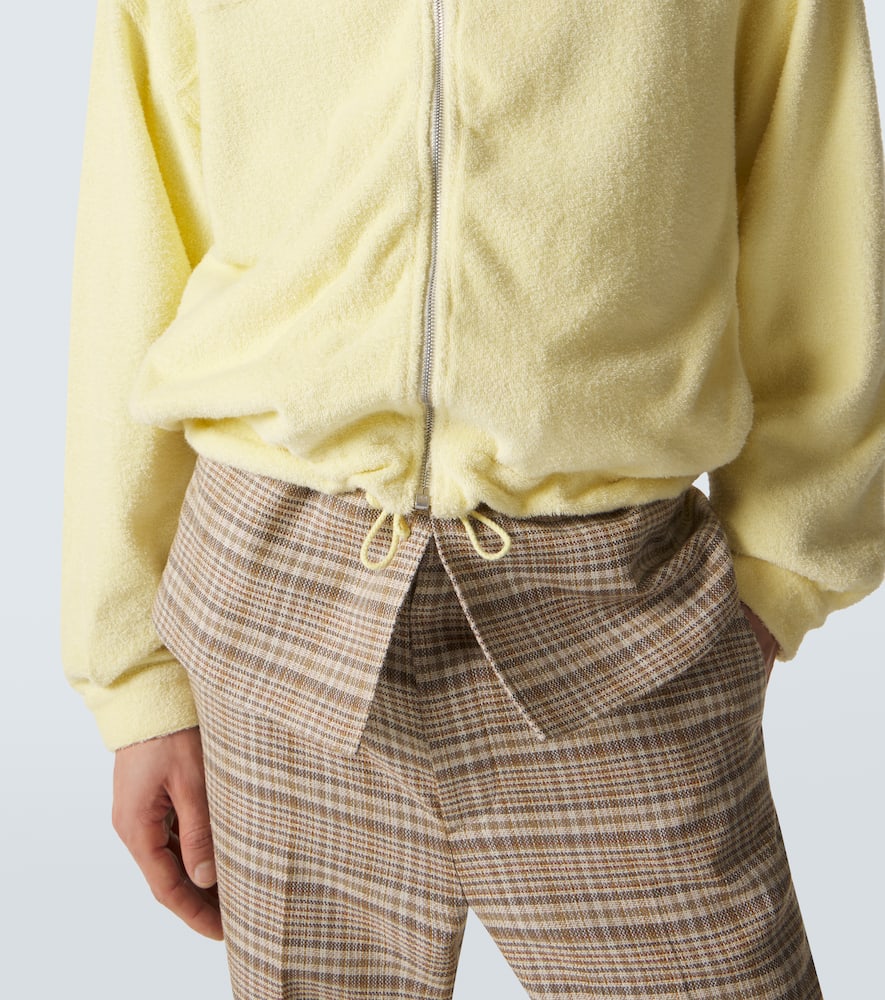 Cotton-blend pile zip-up hoodie
