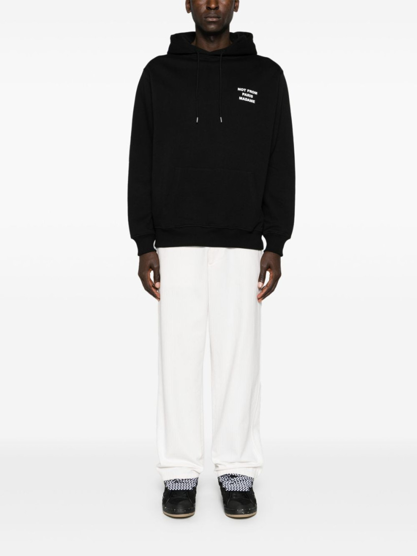 Black Hoodie With Logo In Cotton Man