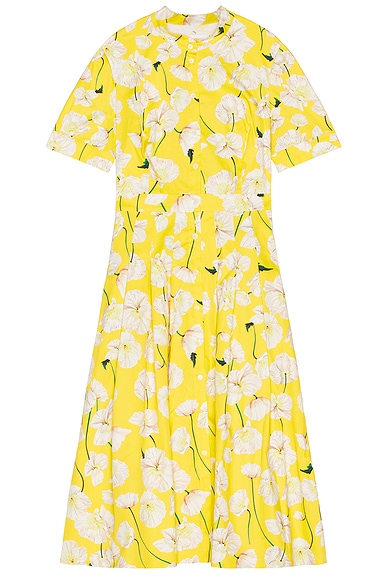 Carolina Herrera Short Sleeve Midi Dress in Taxi Cab Multi in Taxi Cab Mutli - Yellow. 12 also in
