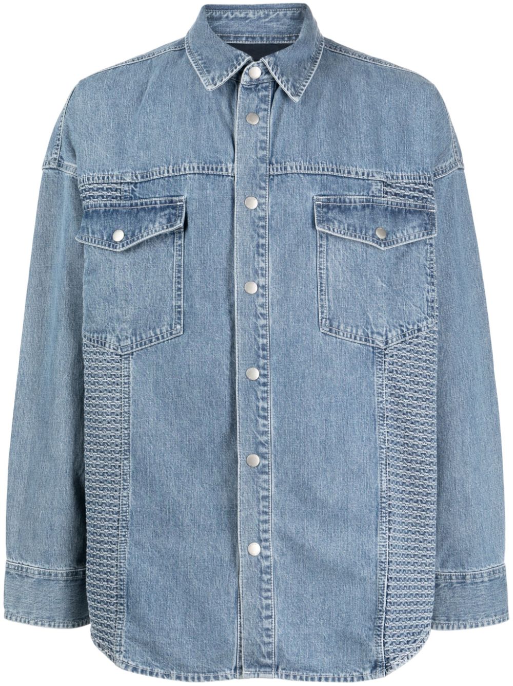 Classic-collar panelled denim shirt - Blue