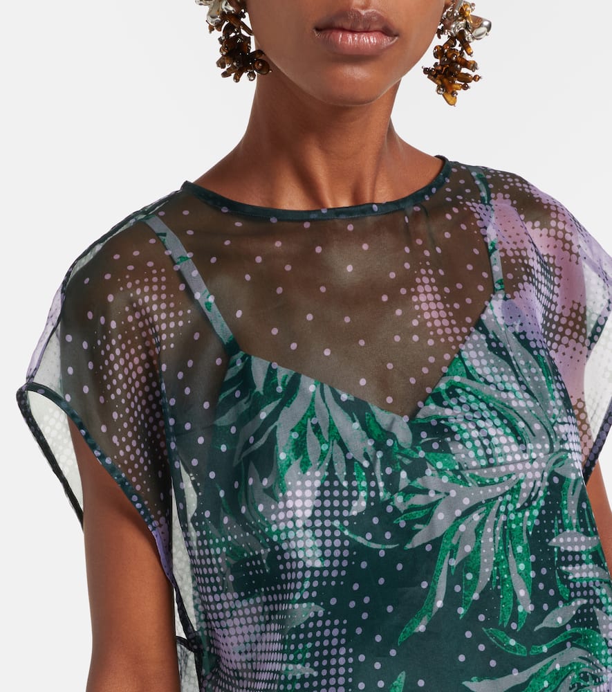 Printed silk organza top