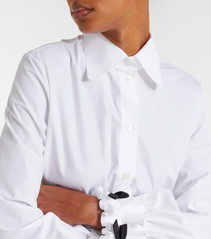 Bow-detail cotton-blend poplin shirt