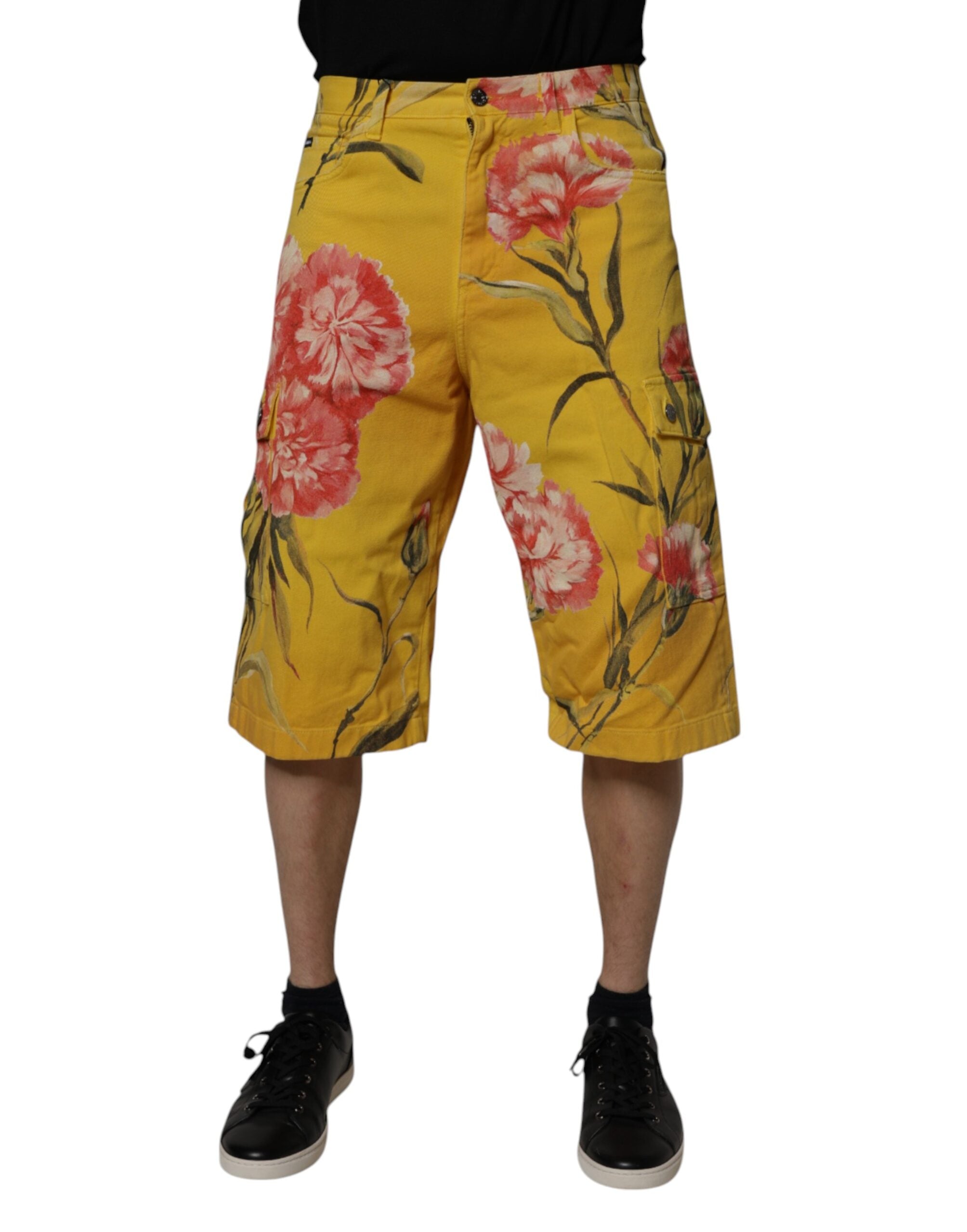 Floral Cotton Bermuda Shorts — Yellow