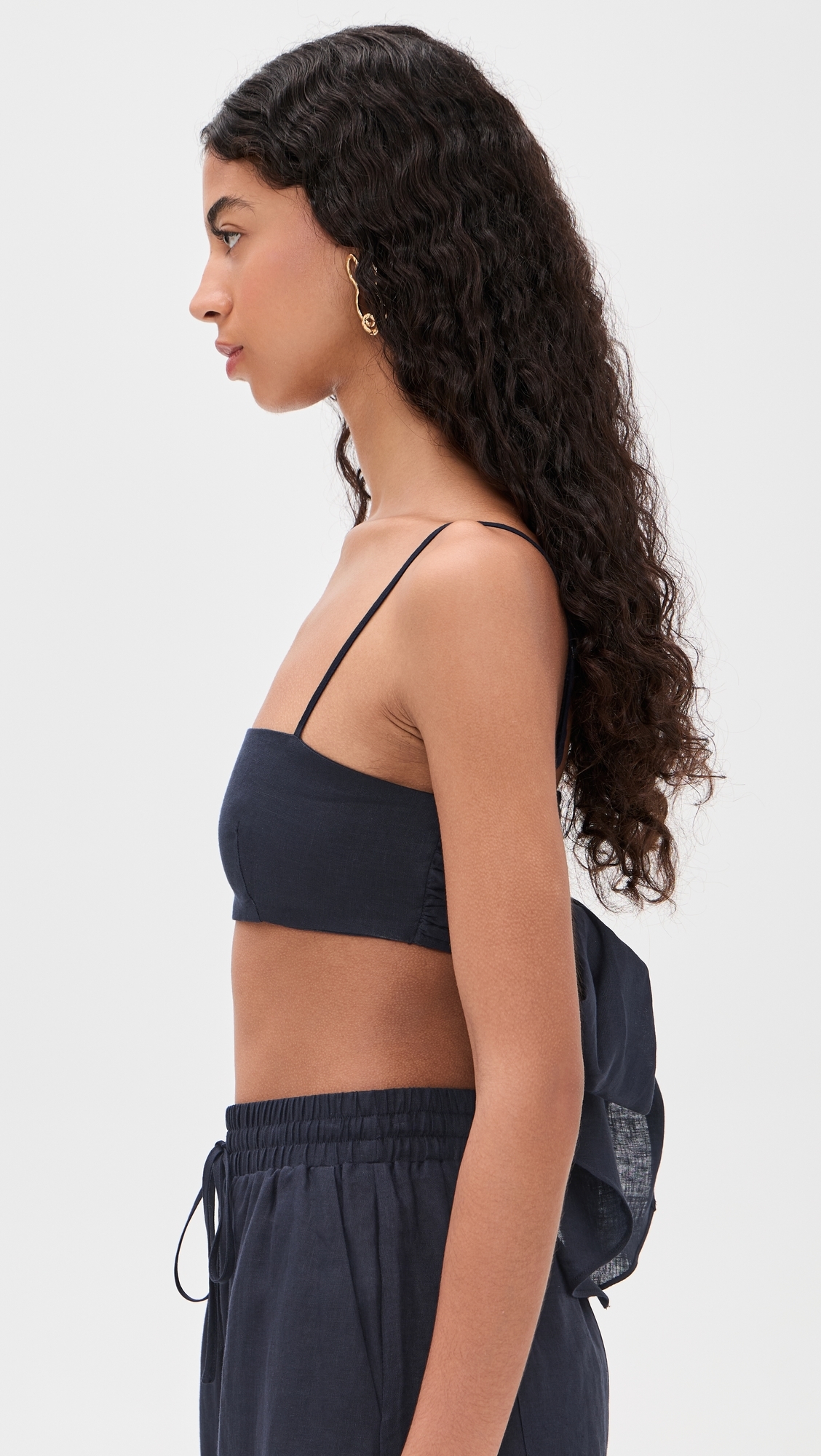 Solid Linen Tie Back Top Midnight