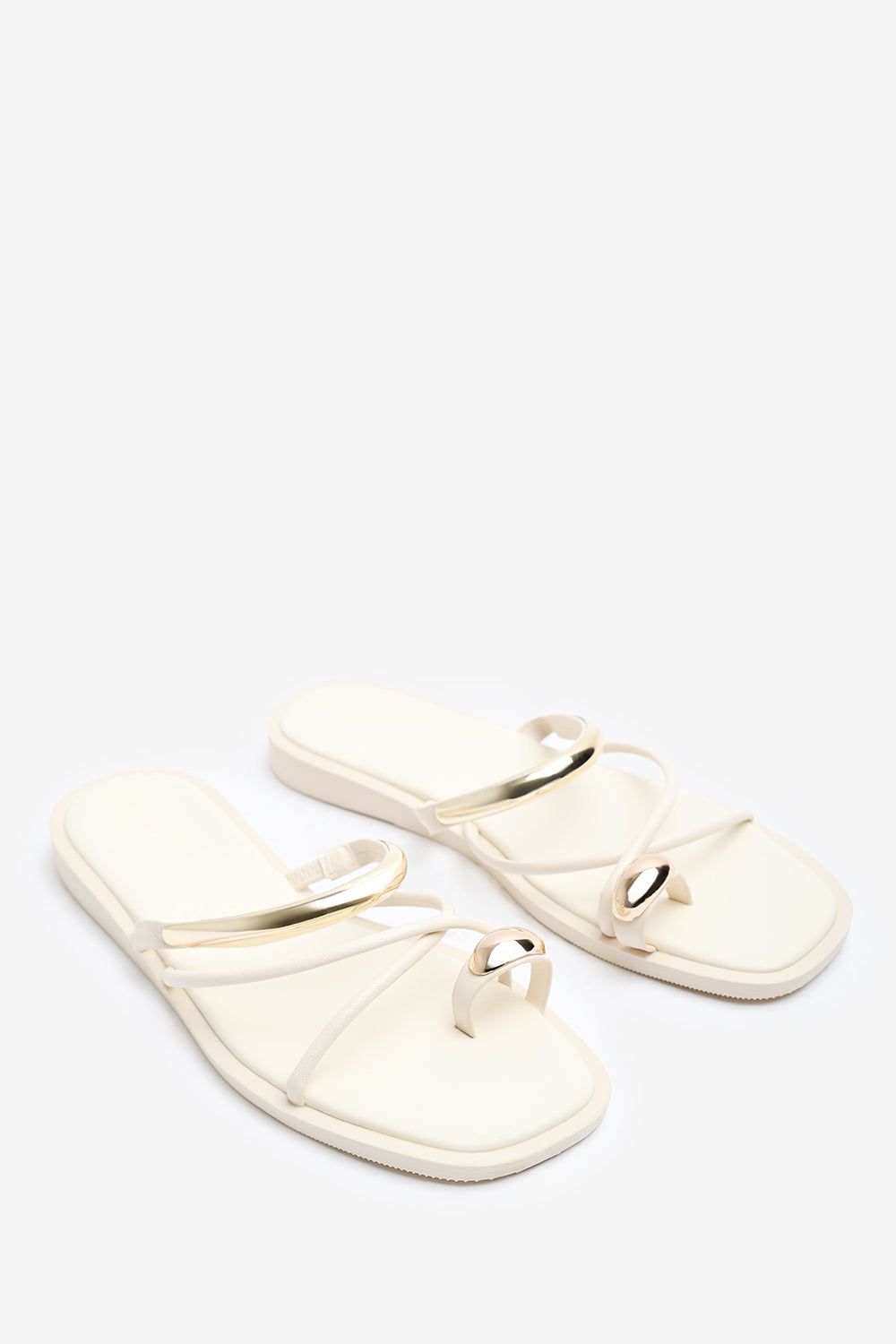 Where's That From Women's Zelina Strappy Metal Toe Loop Slide On Sandal in Crea