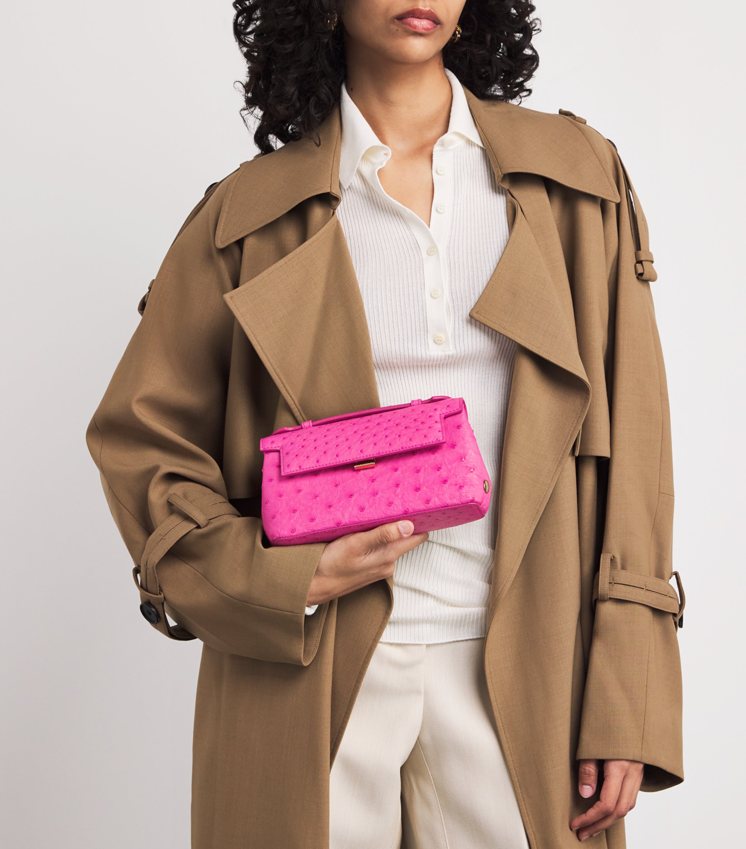Analeena Ostrich Leather Top-Handle Bag