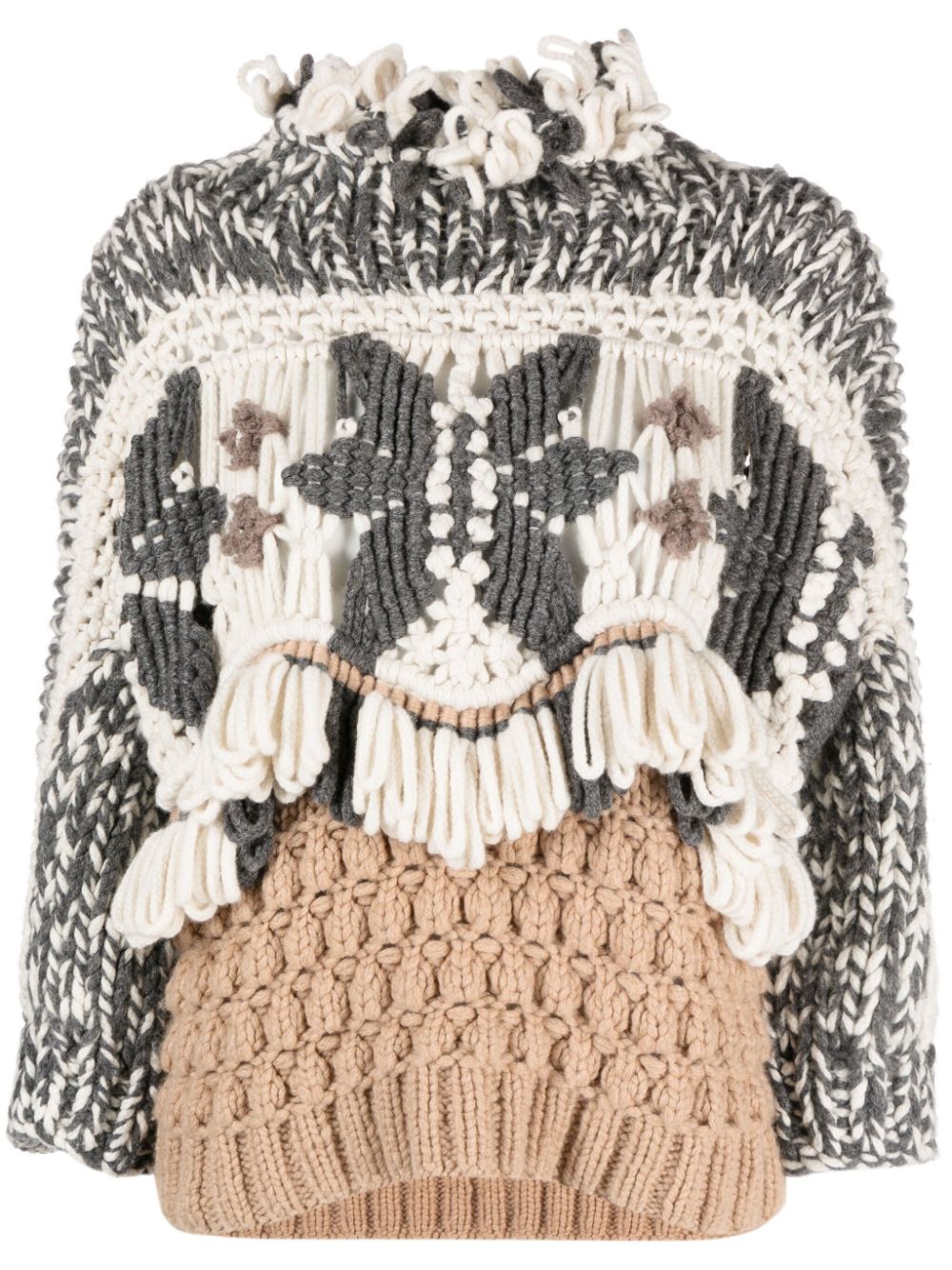 Fringed chunky-knit cashmere jumper - Neutrals
