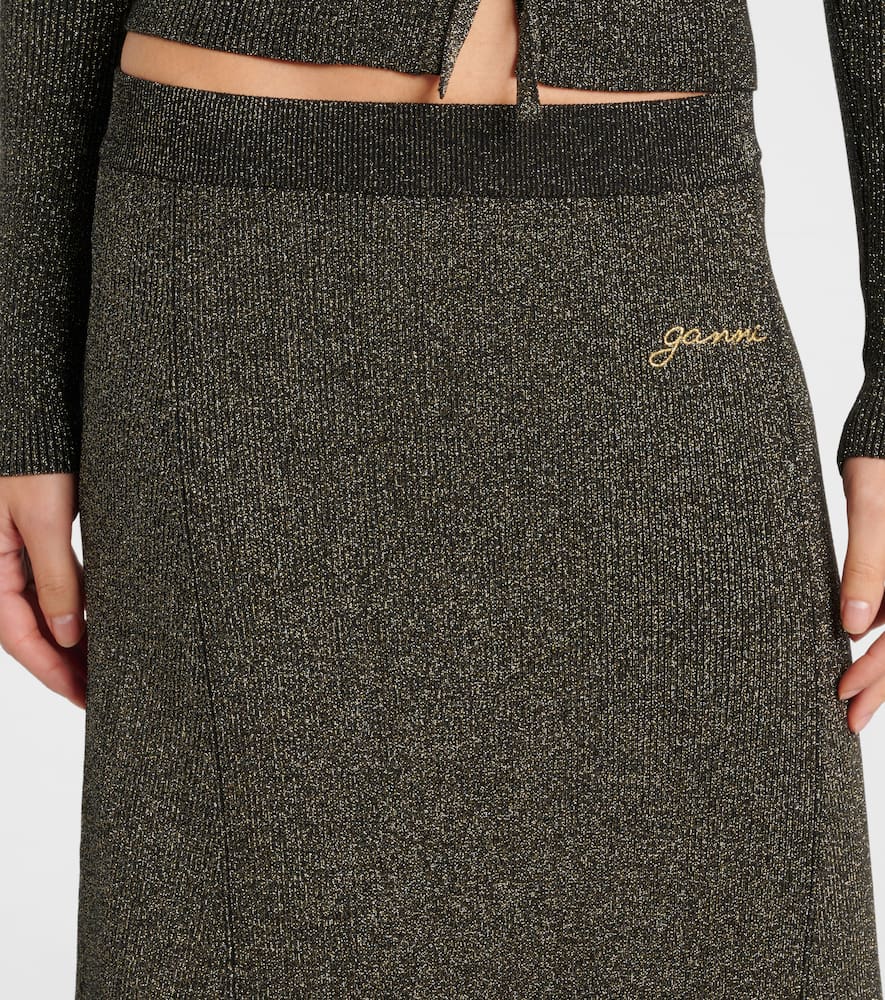 Ribbed-knit lamé maxi skirt