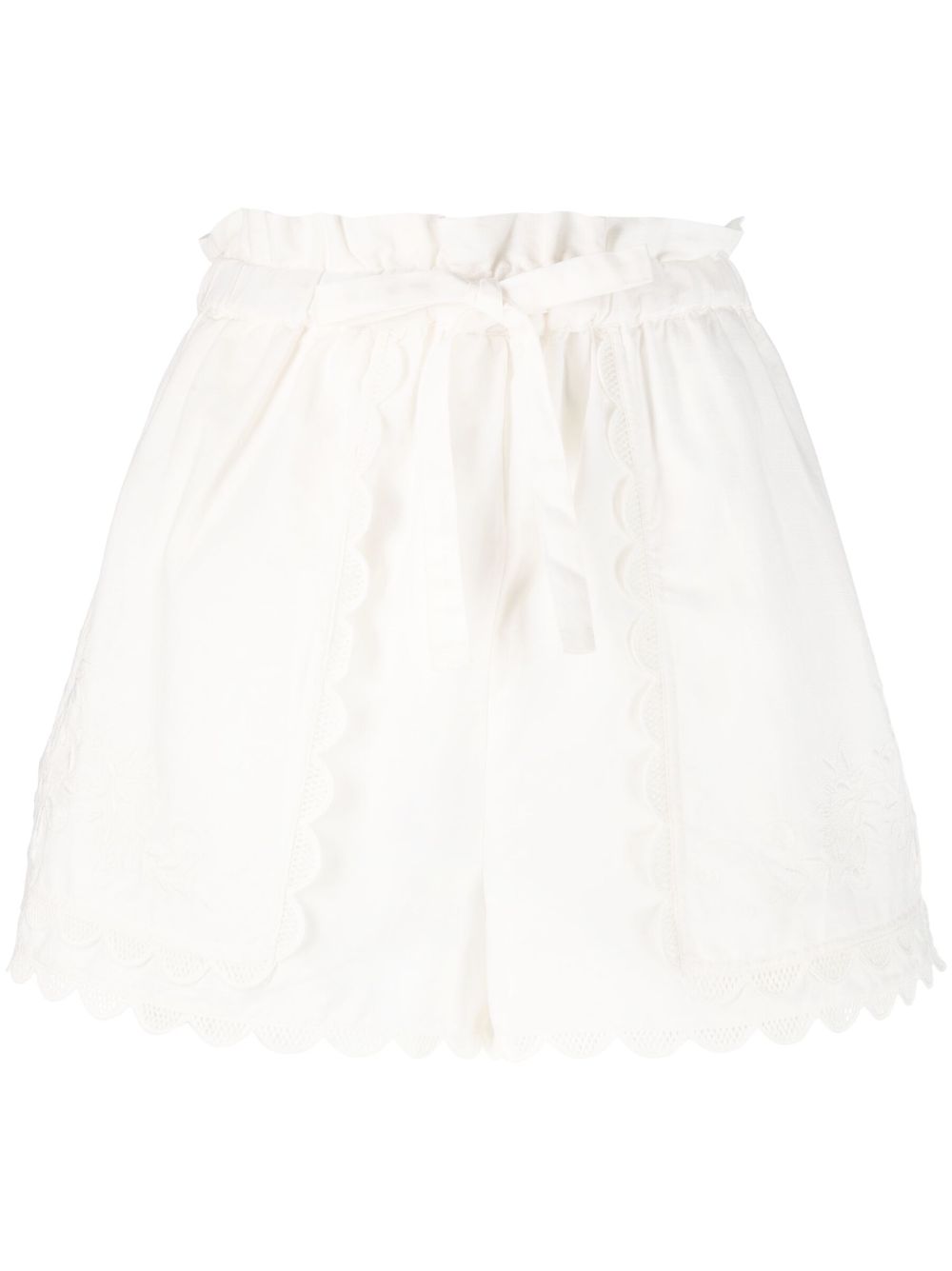 Scallop-edge embroidered mini shorts - Black
