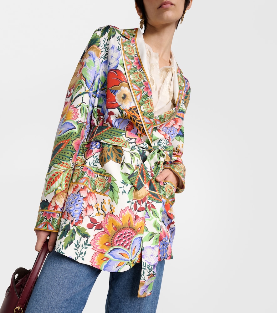 Floral silk wrap top
