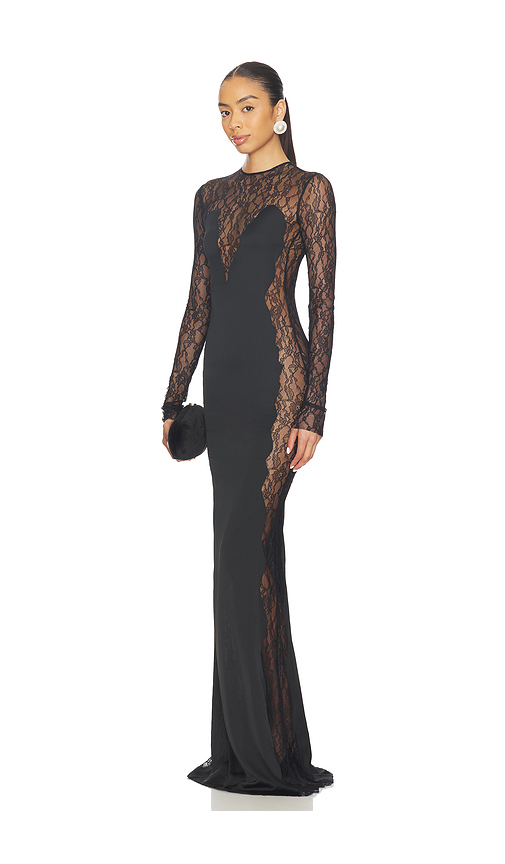 The New Arrivals by Ilkyaz Ozel Jean Lace Detailed Satin Maxi Dress in Ambre Eccentrico. 34/2 also /4, 38/6